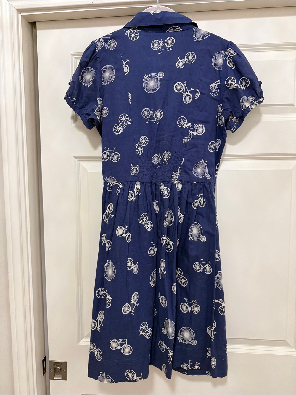Anthropologie porridge Navy Bicycle-Print Button Dress, fully lined 💯 cotton S6 - Picture 2 of 5